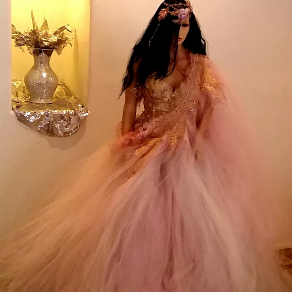 ASHA Blush & Mint Lehenga Saree Wedding Ballgown Set - Picture 7 of 10